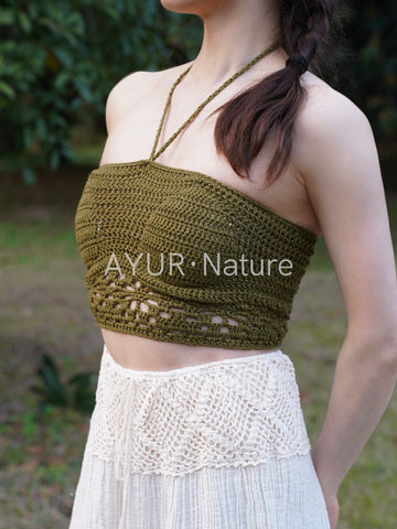 Boho Hand-Crocheted Halter Bandeau Top