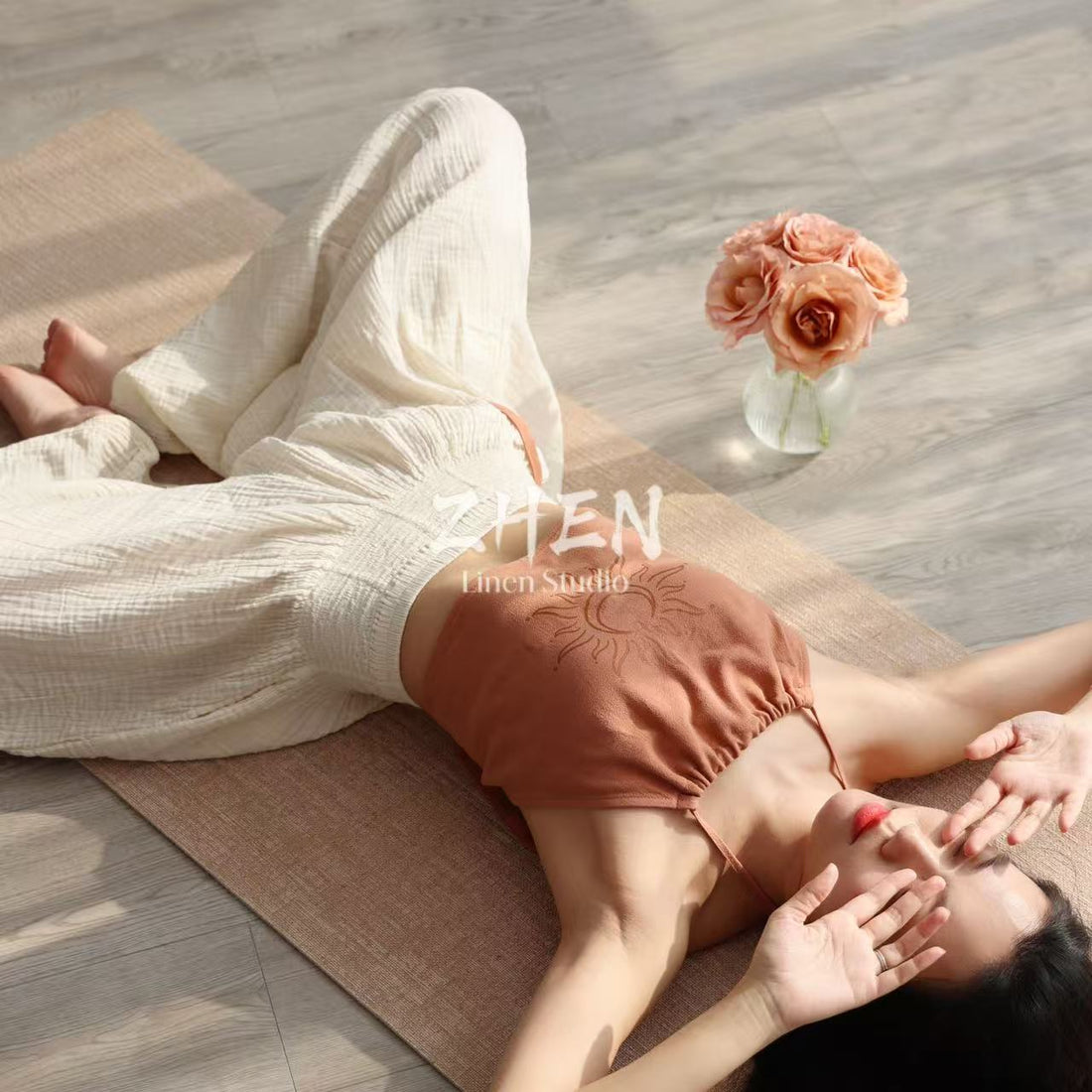 ZHEN YOGA Sun Totem Halter Top | Backless Lace-Up Camisole | Sun-Drenched Vacation Vibes
