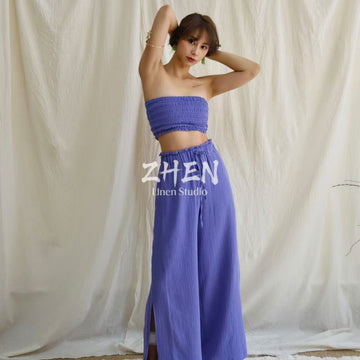 ZHEN YOGA Beach Vacation Set | Dopamine Baby Cotton Two-Piece | Tube Top & Wide-Leg Pants, Healing Skin-Friendly Touch