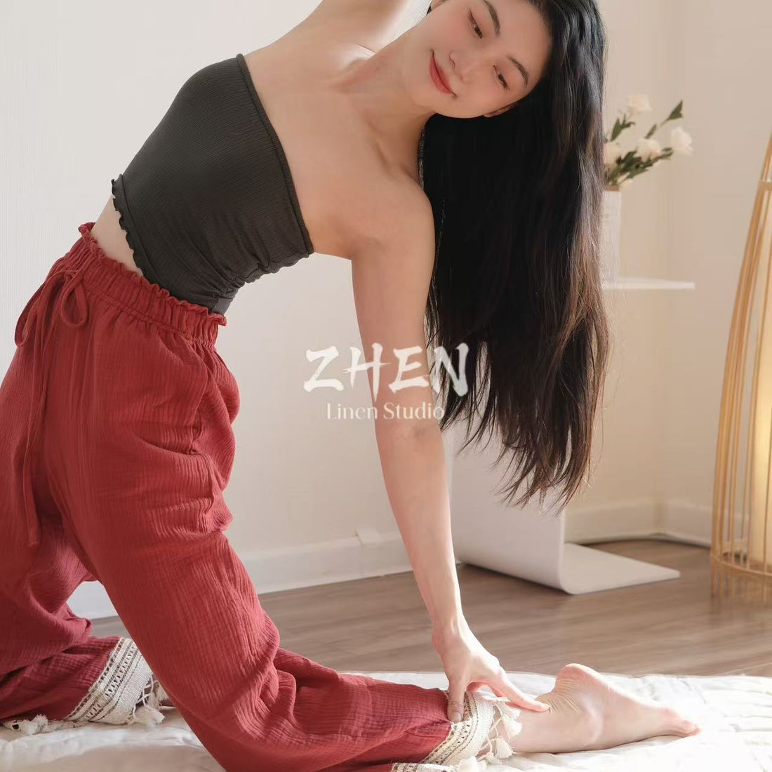 ZHEN YOGA Tassel Trim Wide-Leg Pants | Soft Baby Cotton Zen Vacation Pants | Inner View Yoga Casual Long Pants